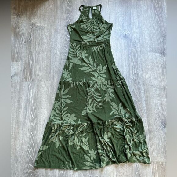 Old Navy Halter Olive Green Palm Tree Long Maxi Dress Size XS - Picture 1 of 4
